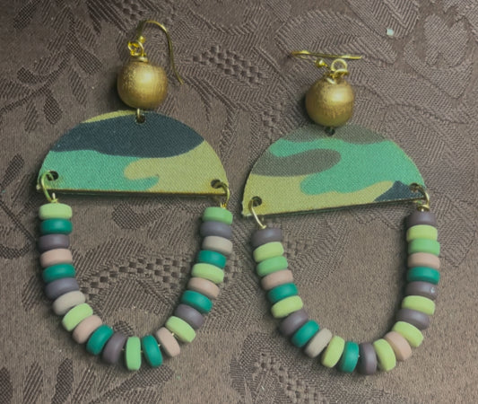 Camo Fabric & Wood Earring Blanks 5 pairs