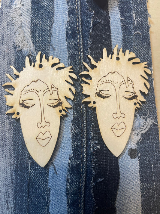 Lady Face Wood Earring Blanks-1 pair