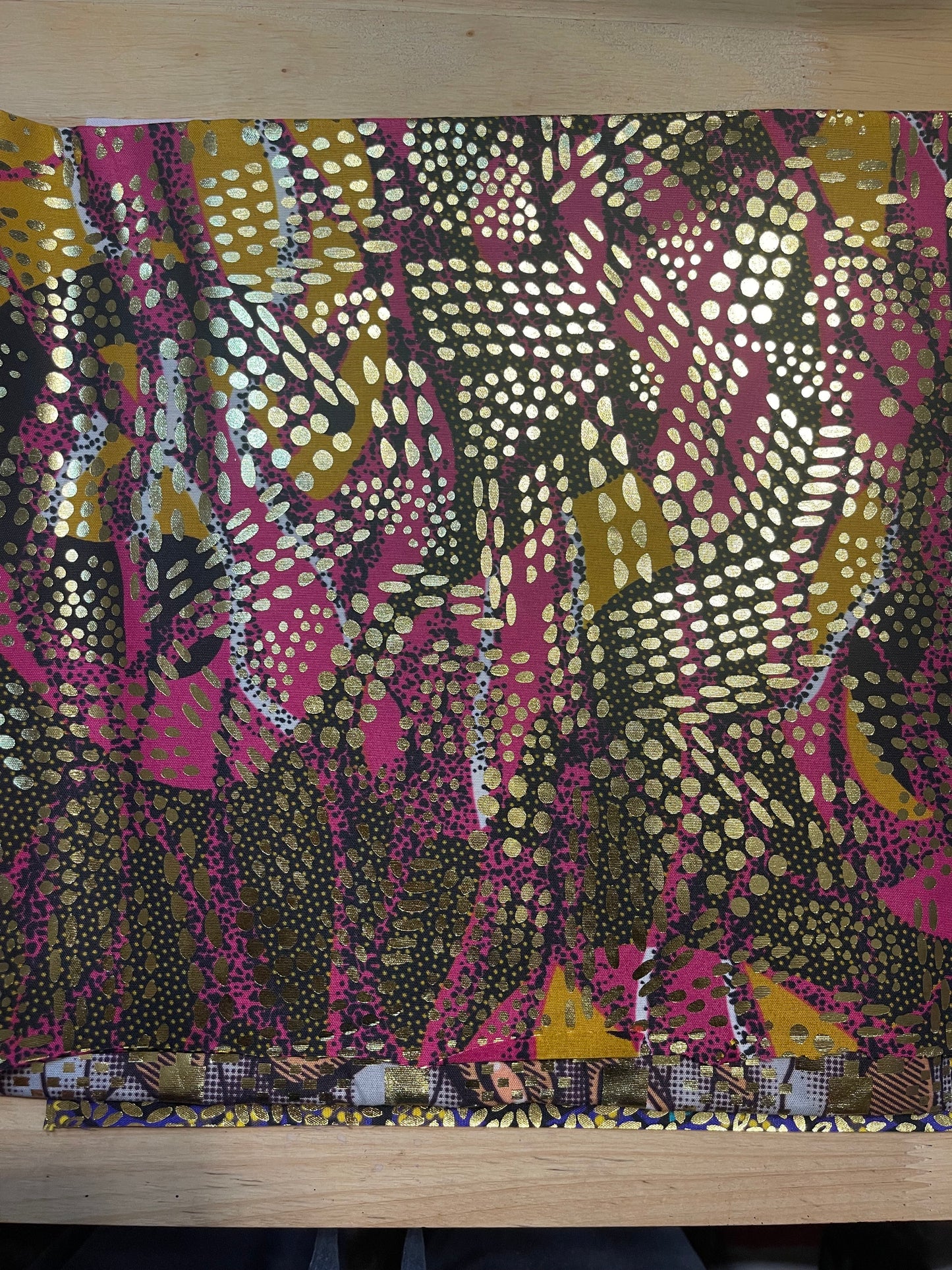 Authentic African Print Fabric- One 12x12 piece  Deep pink, yellow & black